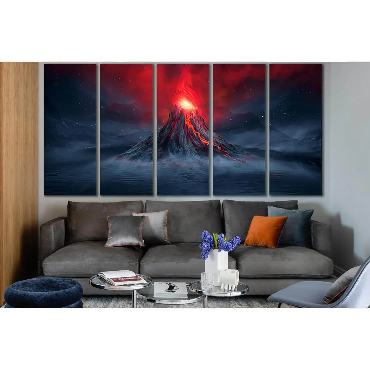 Dramatic Volcano Eruption Artwork with Glowing Lava – Ready-to-Hang Canvas Wall Decor - Image 3
