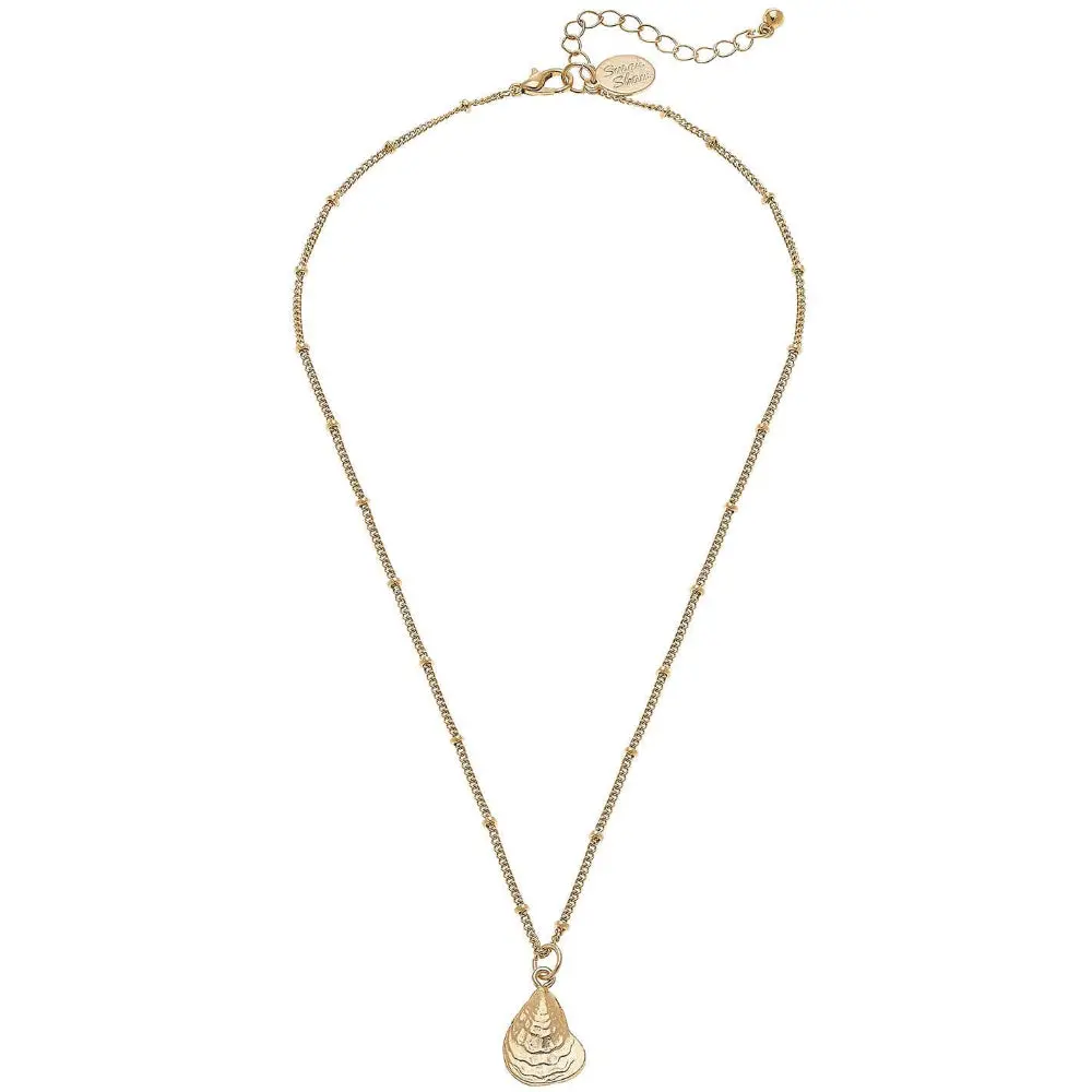 Susan Shaw Gold Dainty Oyster Charm Necklace 1