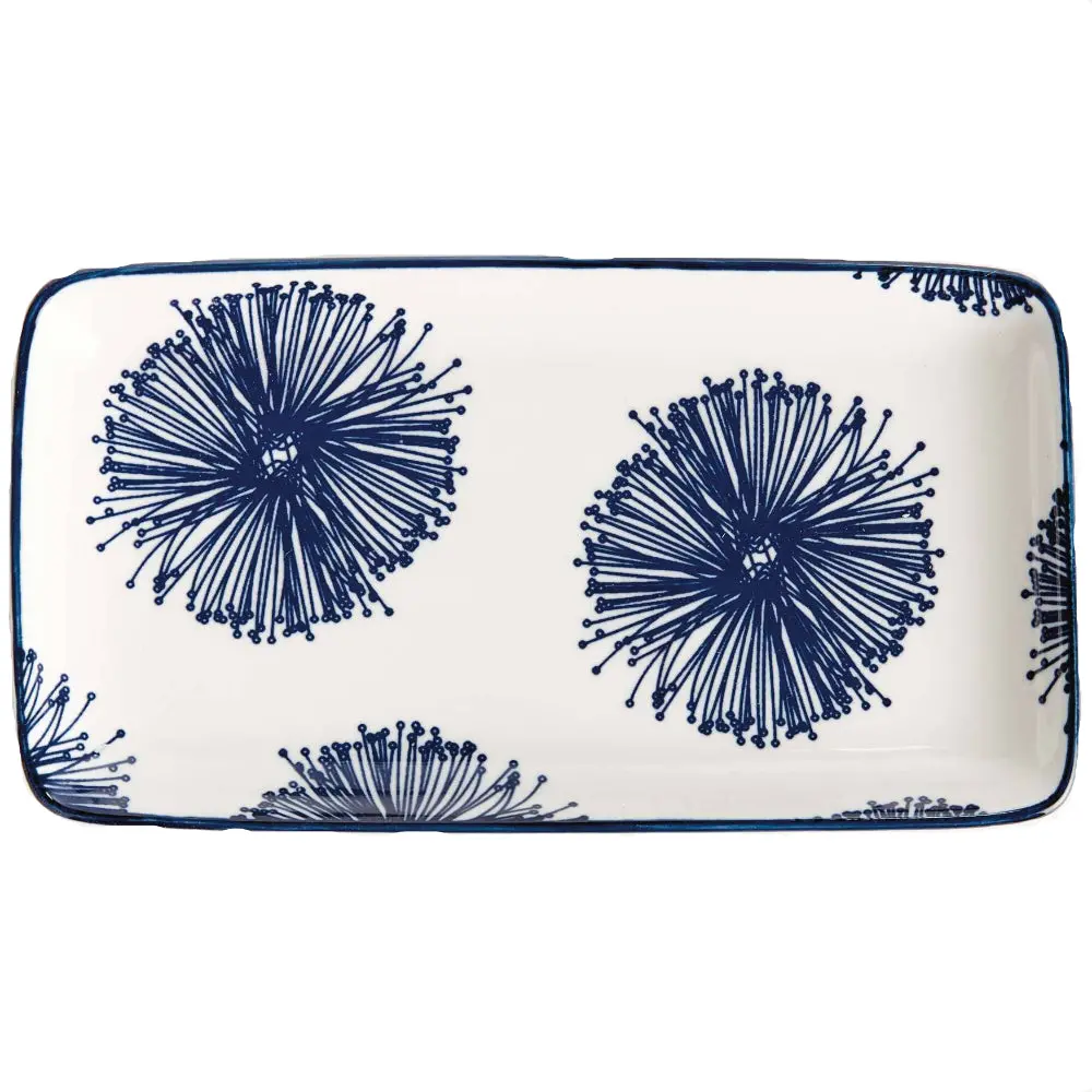 Napa Stria Blue & White Starburst Stoneware Tray - 4.5" X 8" 1