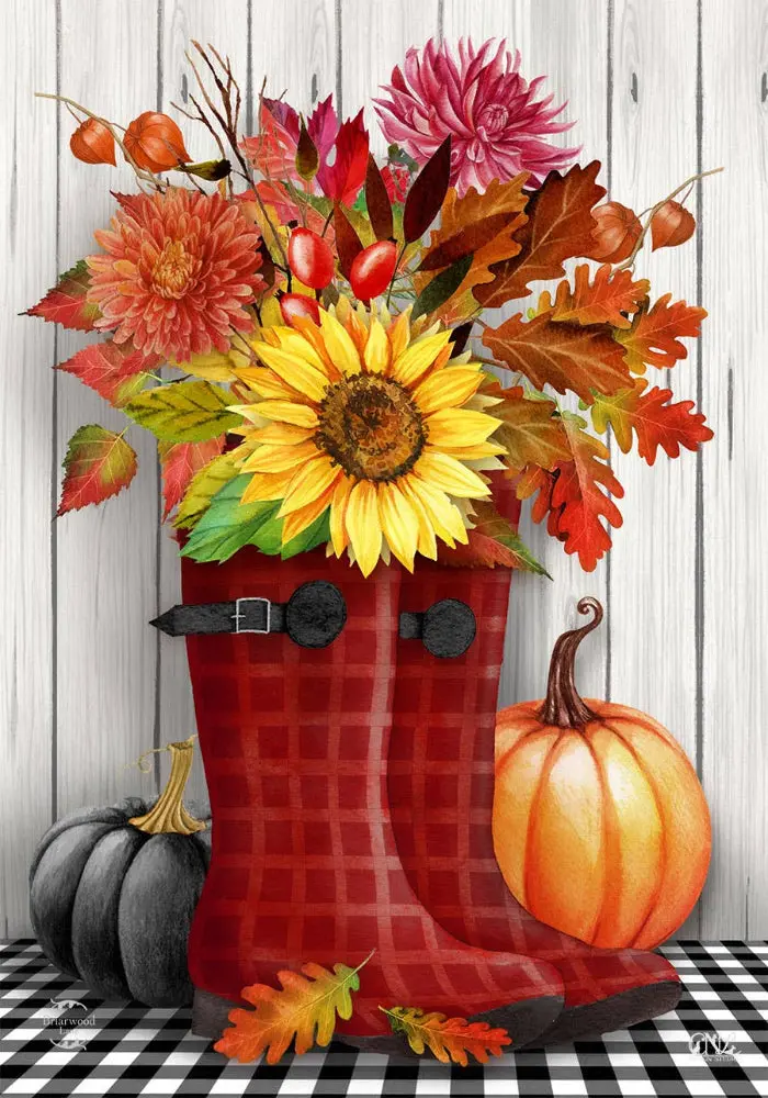 Briarwood Floral Boots Autumn Garden Flag - 12.5" X 18" 1