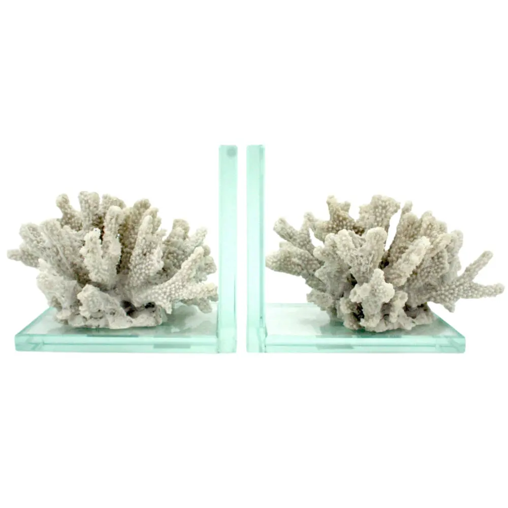 Modern Coastal White Coral Glass Bookends - 2 Pc. 1