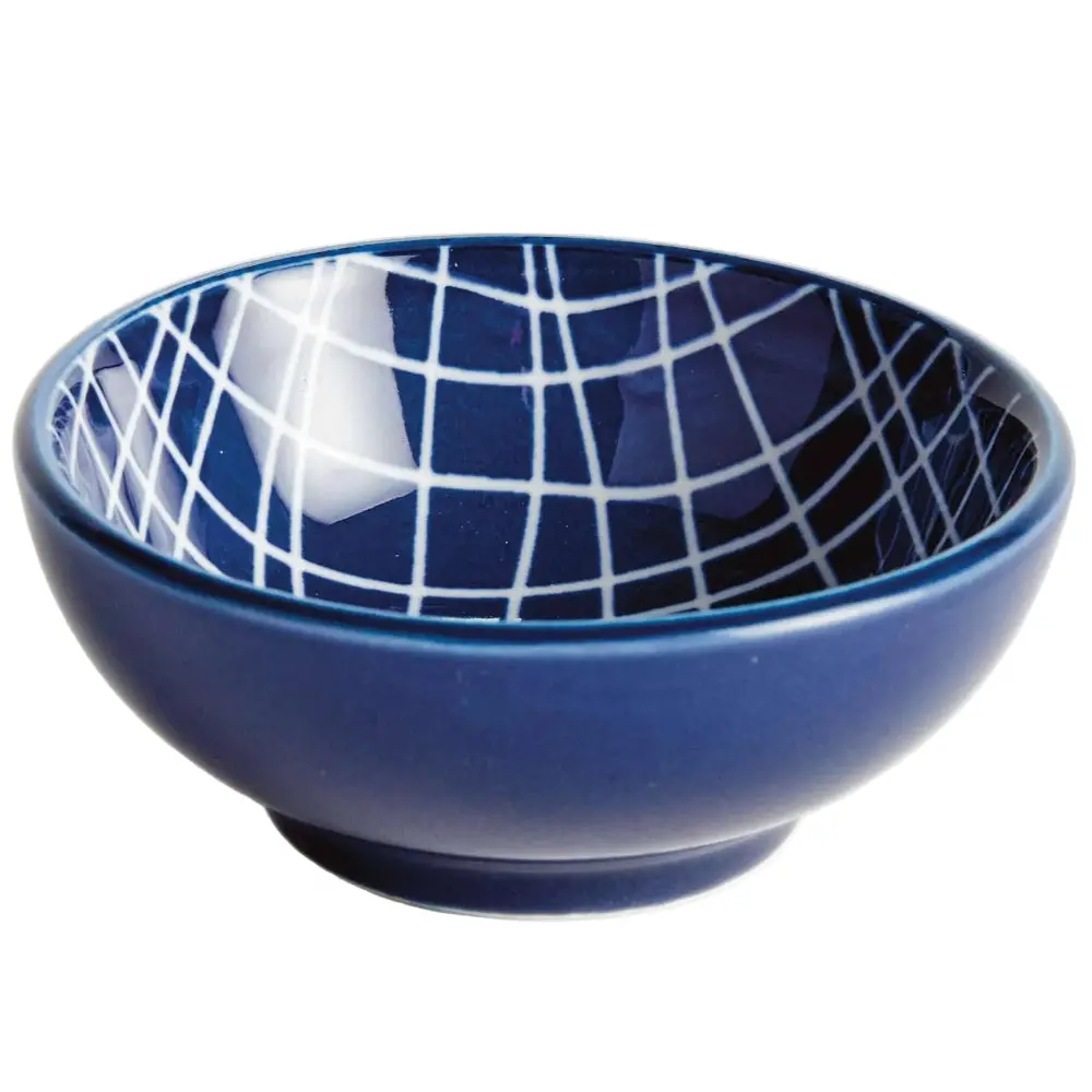 Napa Stria Blue & White Crosshatch Stoneware Dipping Bowl - 3" 1