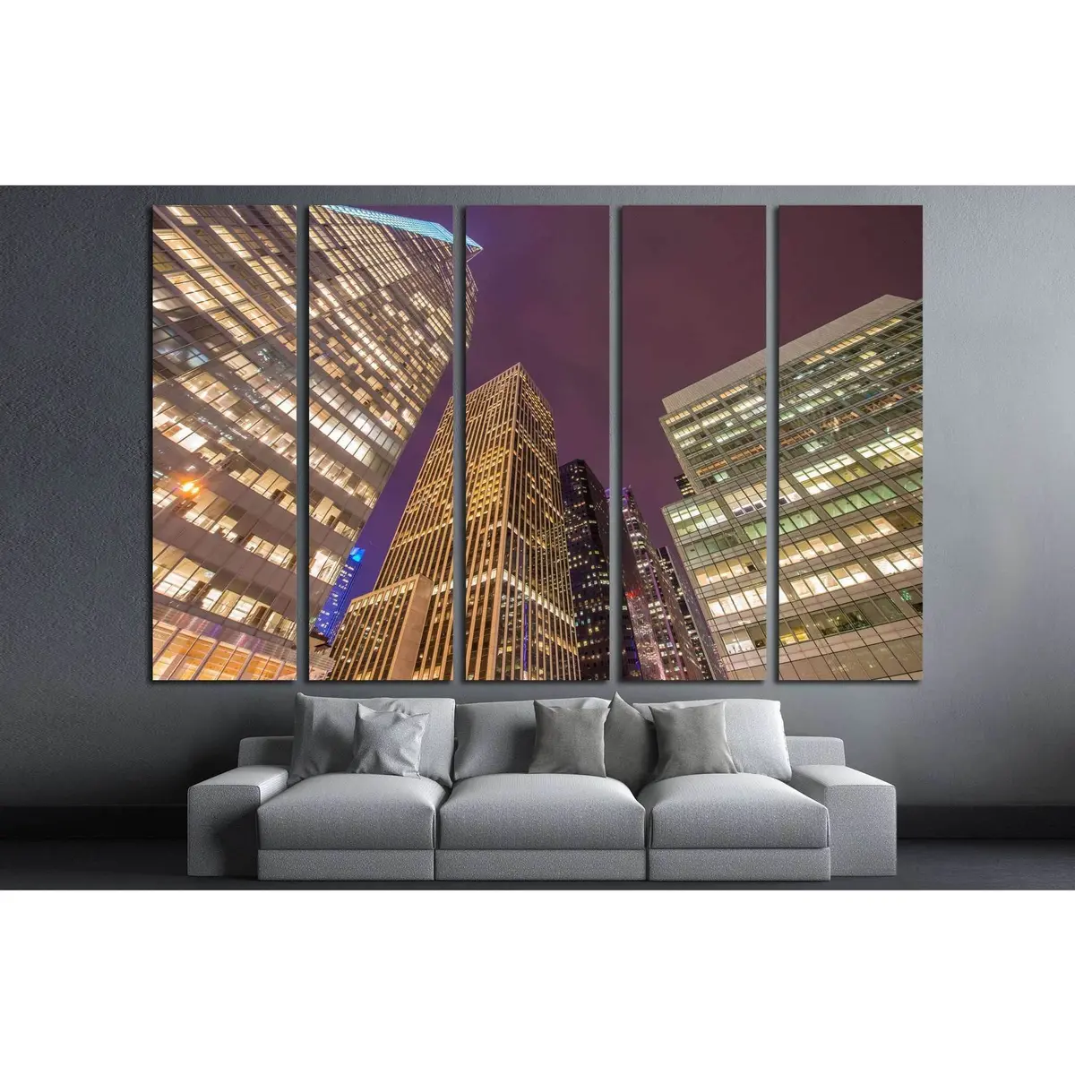 Iconic NYC Skyscrapers at Night Canvas Wall Art №1523 – Ready to Hang - Image 3