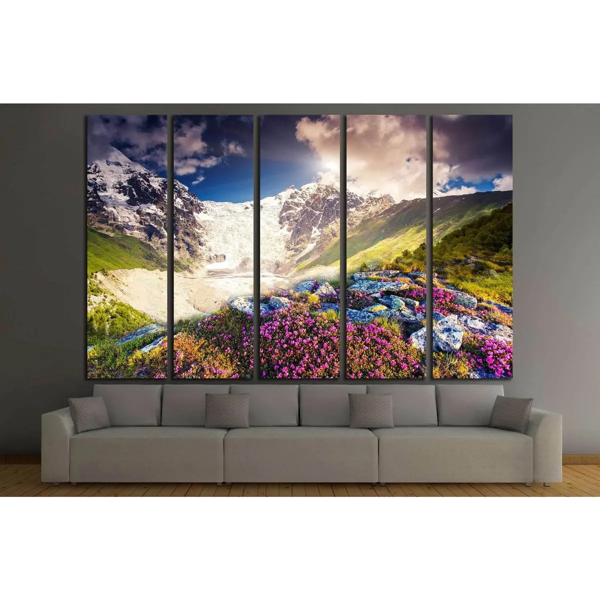Vibrant Sunset and Rhododendron Bloom at Tetnuldi Mountains – Ready-to-Hang Canvas Art Print - Image 3