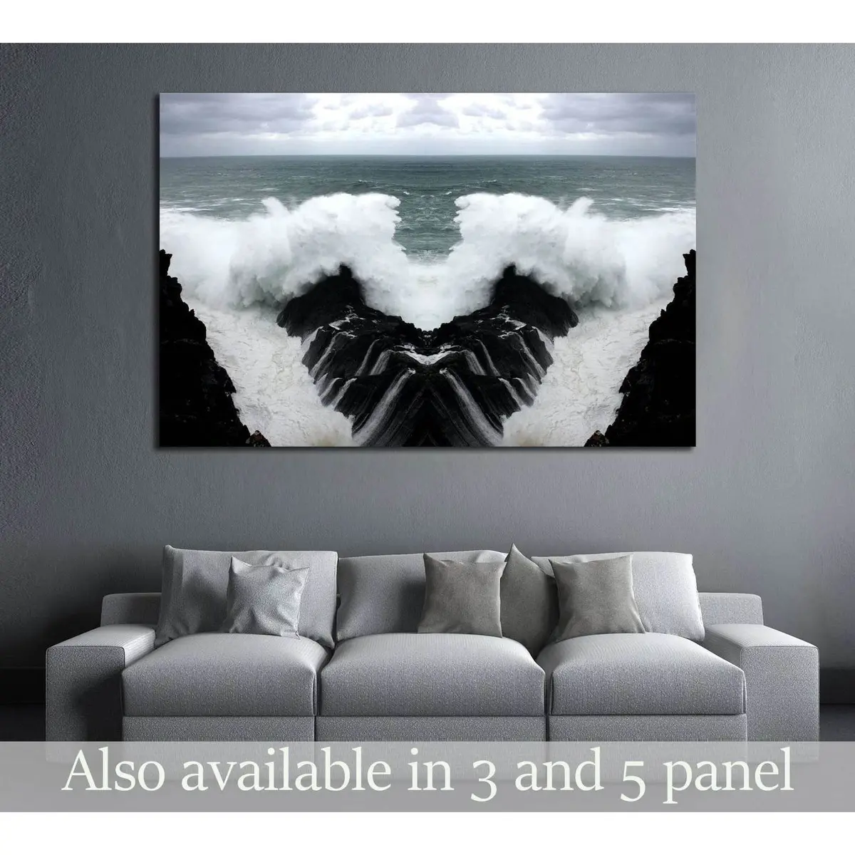 Fantastic Sea,Geometric Composition Of Wave Crashing, Artistic Composition №2542 Ready To Hang Canvas Print 1