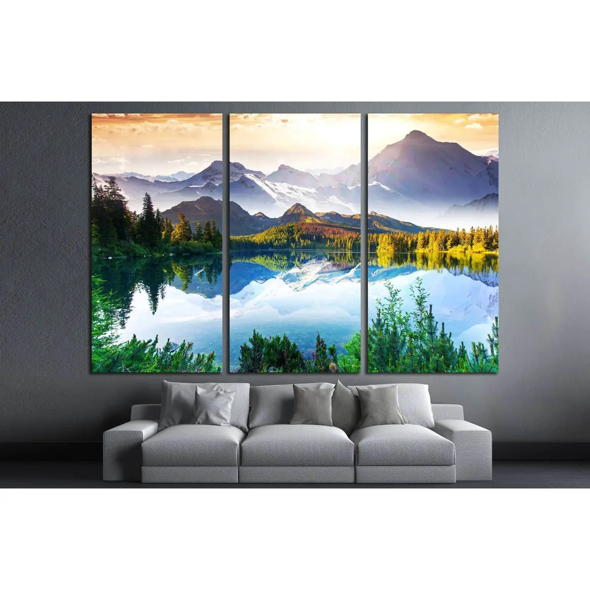 Fantastic Sunny Day Is In Mountain Lake. Creative Collage. Beauty World. №2700 Ready To Hang Canvas Print 5