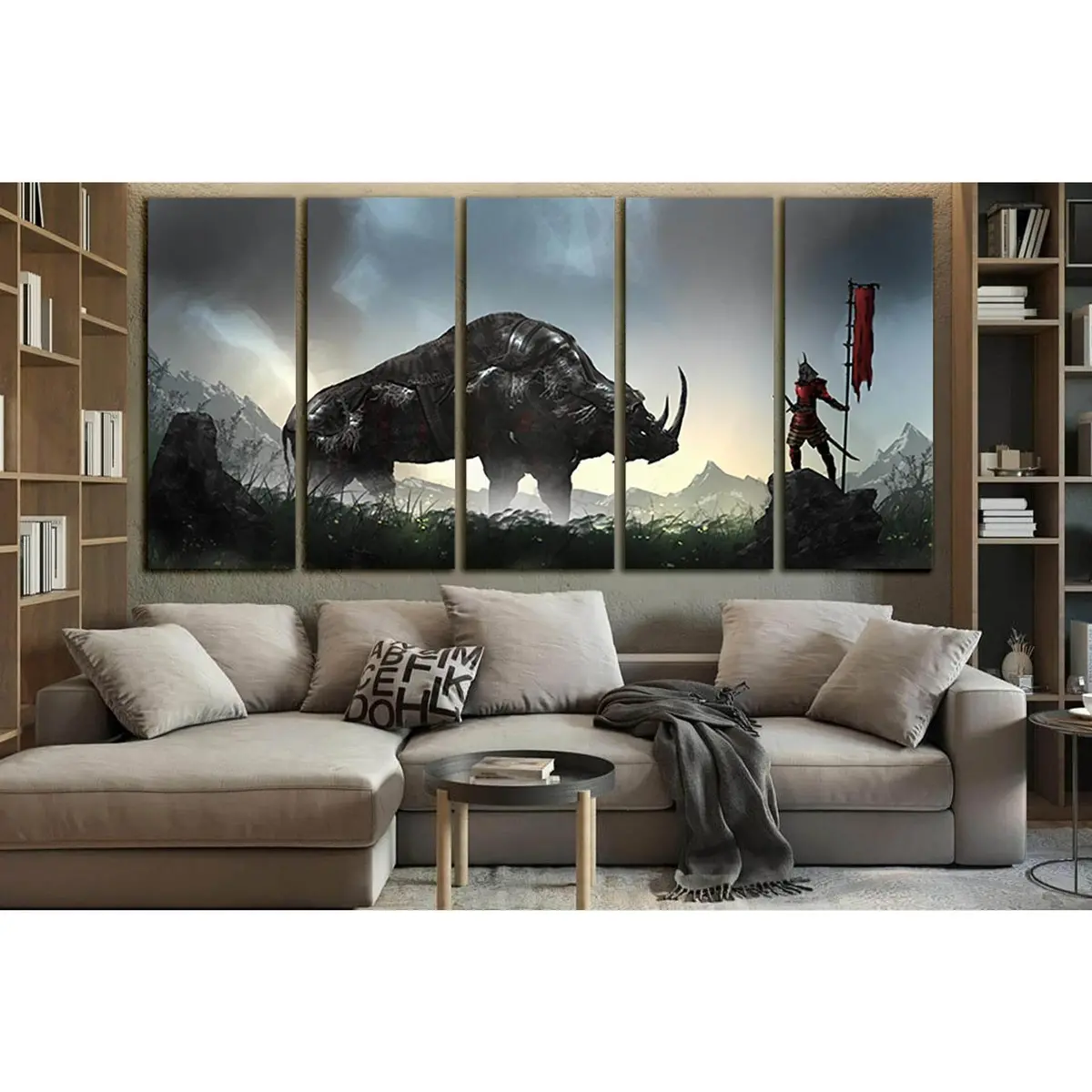 Premium Fantasy Samurai and Rhino Canvas Wall Art – Ready-to-Hang Print SL1271 - Image 3