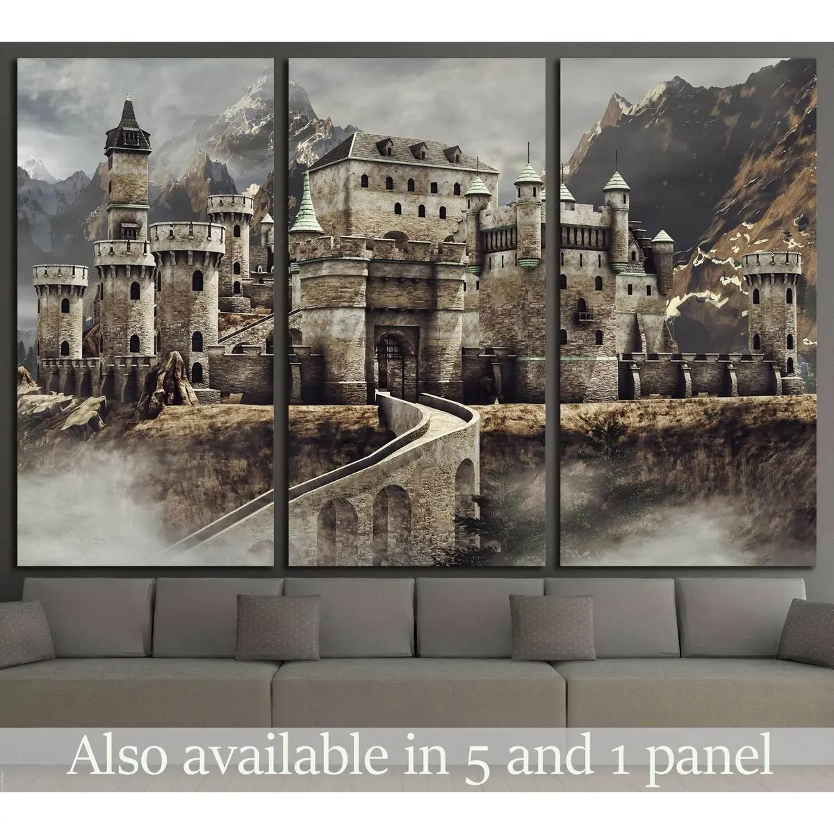 Fantasy Stone Caste With A Bridge In The Mountains №1800 Ready To Hang Canvas Print 5