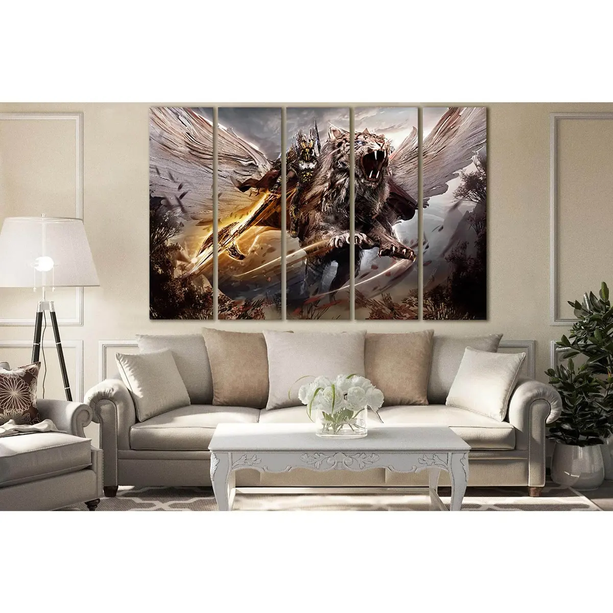 Fantasy Warrior Riding a Mystical Tiger – Premium Ready-to-Hang Canvas Print
