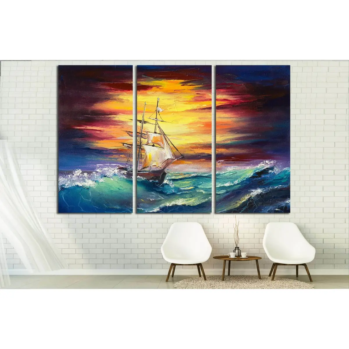 Fantasy White Sail Ship Fighting It's Way Through The Storm №3232 Ready To Hang Canvas Print 5