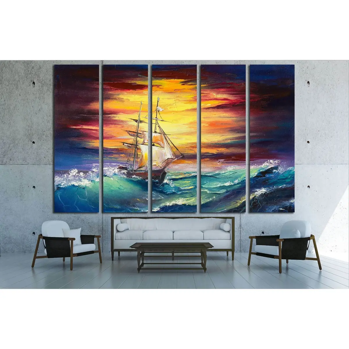 Fantasy Sailing Ship Battling a Stormy Sea – Ready-to-Hang Canvas Wall Art #3232 - Image 3
