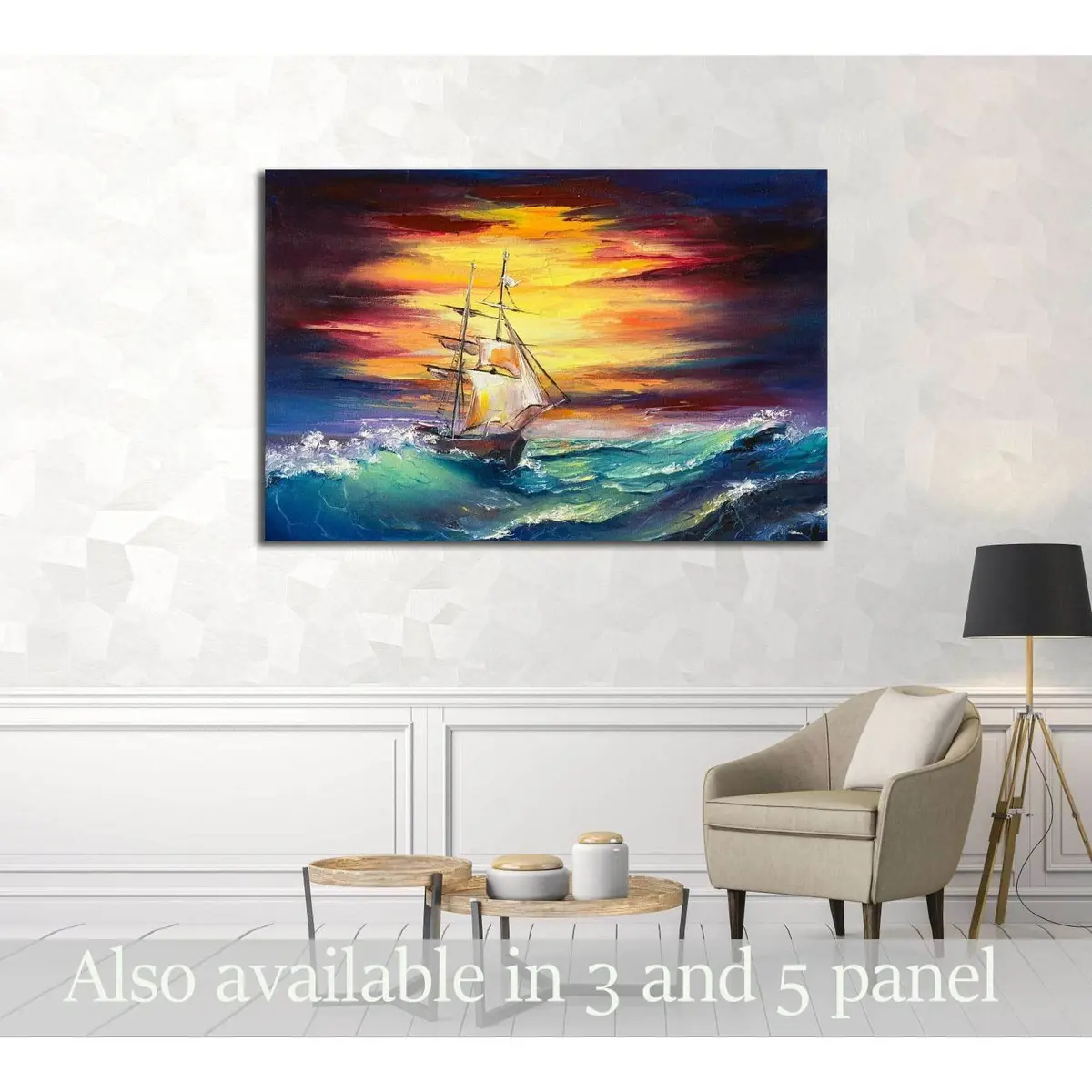 Fantasy White Sail Ship Fighting It's Way Through The Storm №3232 Ready To Hang Canvas Print 1