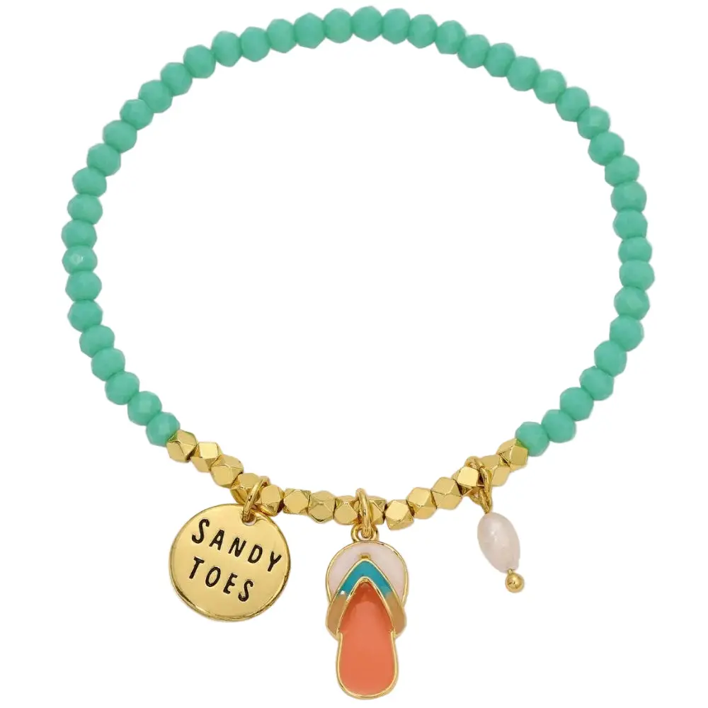 Splendid Iris "Sandy Toes" Glass Crystal & Gold Charm Stretch Bracelet 1