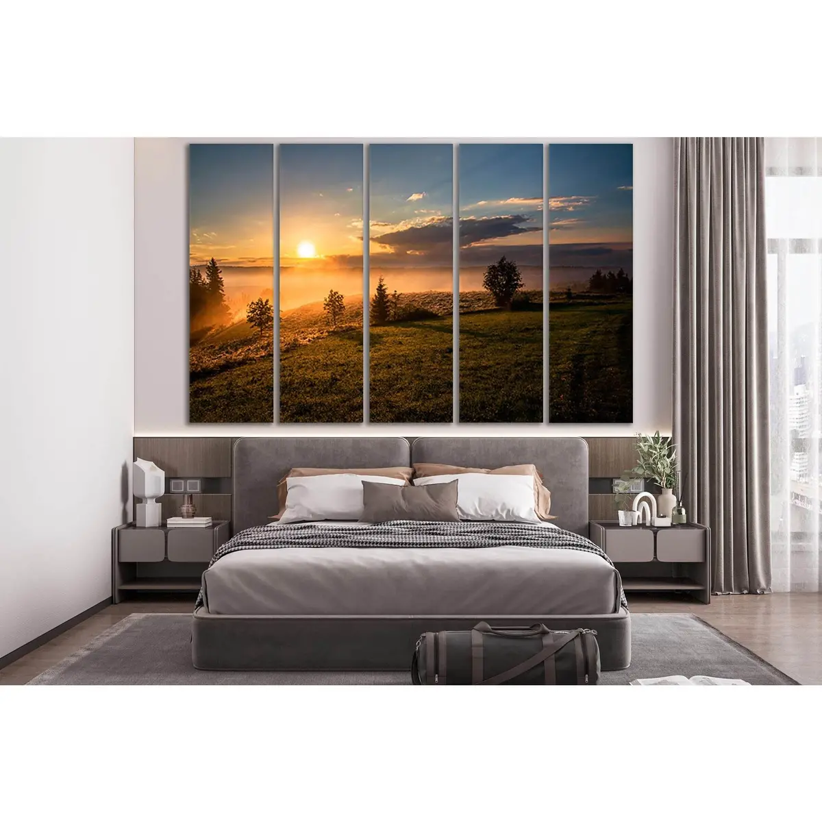 Sunset Field with Silhouetted Trees Canvas Wall Art №SL262