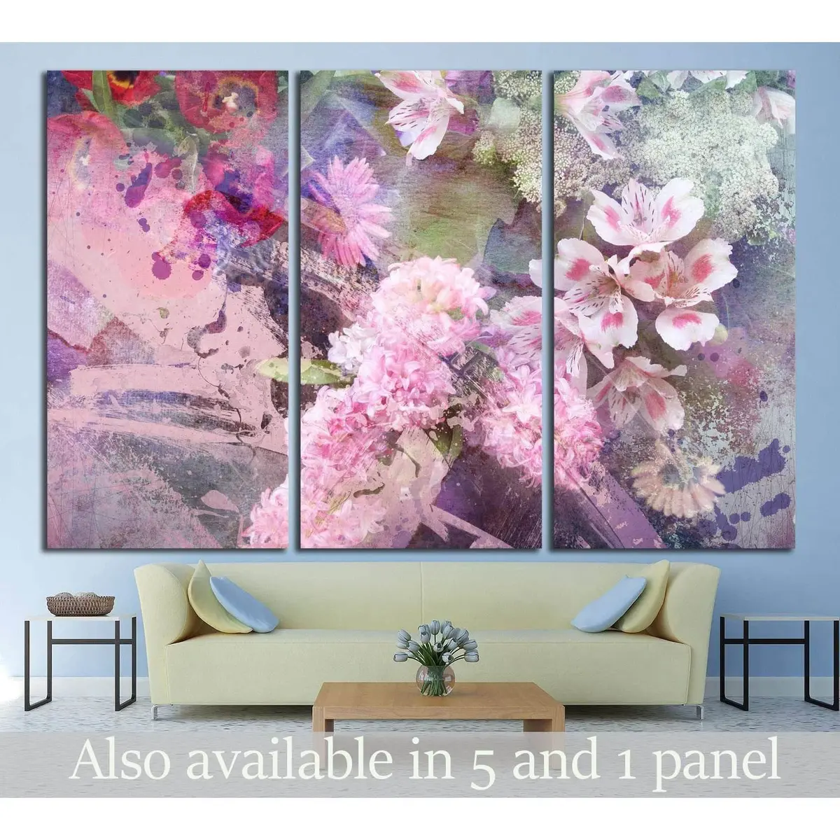 Field Flowers On Paper Texture, Floral Grunge №1347 Ready To Hang Canvas Print 5
