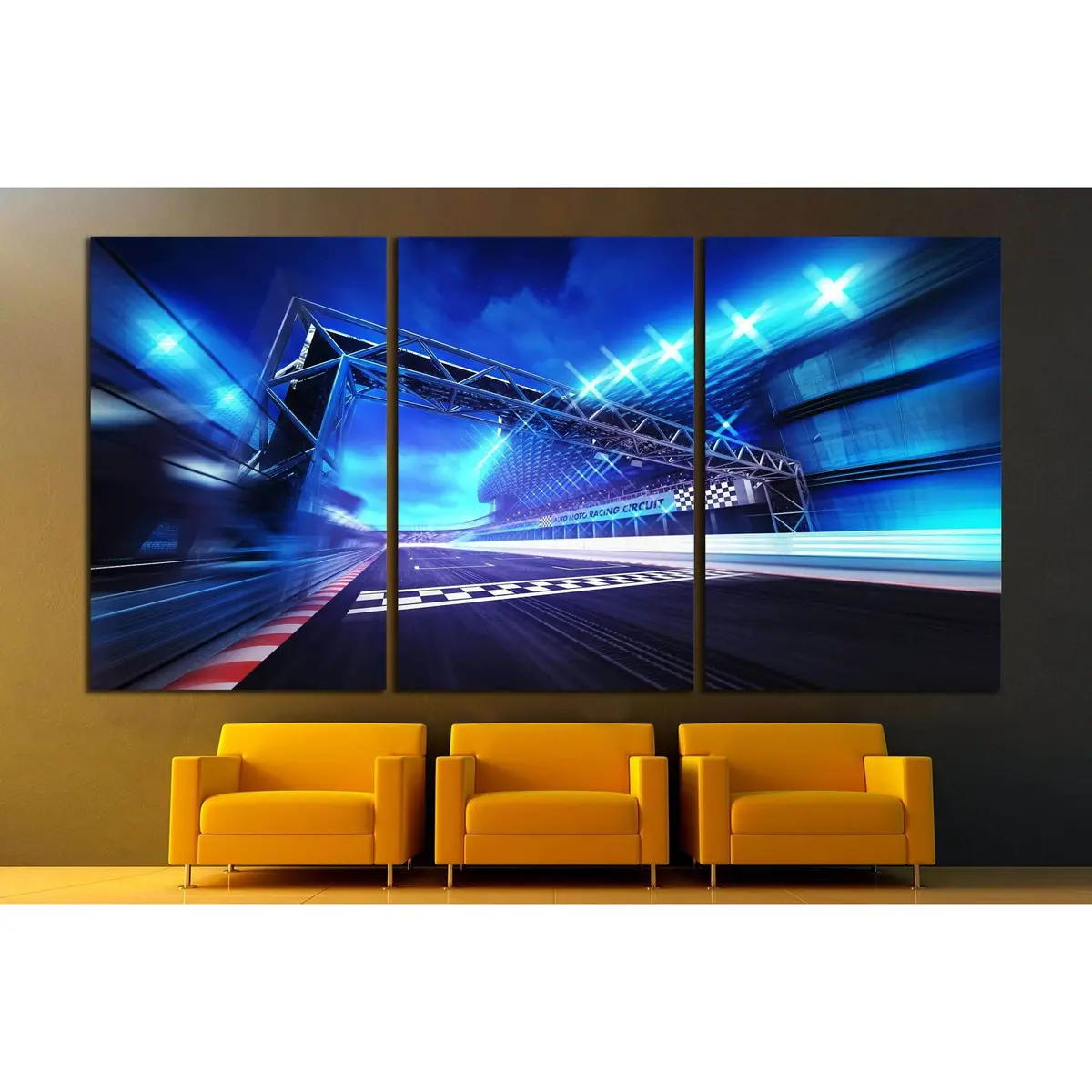 Finish Gate On Racetrack Stadium And Spotlights In Motion Blur №3285 Ready To Hang Canvas Print 5