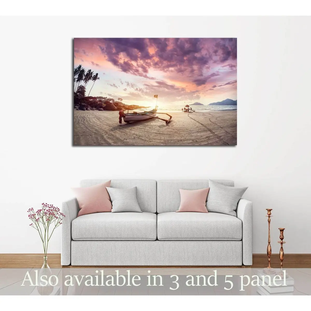 Fisherman Boat On The Tropical Beach At Sunset Of Dreamy Palolem Beach In Goa, India №3110 Ready To Hang Canvas Print 1