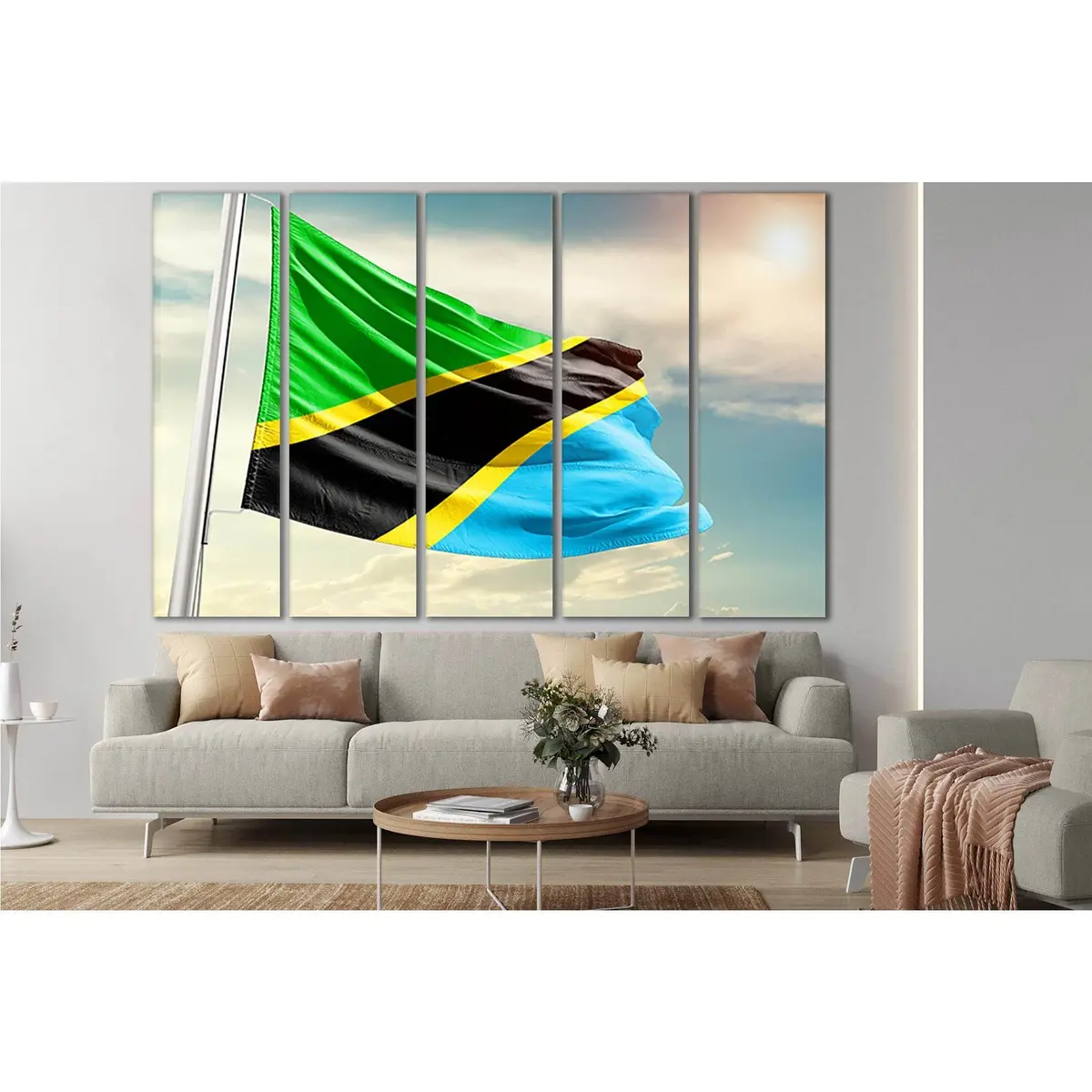 Tanzania Flag Canvas Wall Art – Ready-to-Hang Print with Sky Blue Background - Image 3
