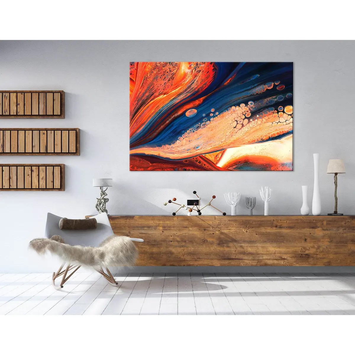 Flame-Colored And Blue Abstract №04308 Ready To Hang Canvas Print 3