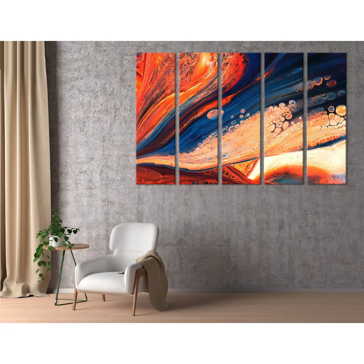 Vibrant Flame and Sapphire Abstract Canvas Wall Art – Ready to Hang, #04308 - Image 3