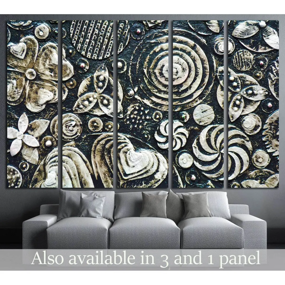 Flowers, Abstract Grunge Surface, Black And White №1349 Ready To Hang Canvas Print 1