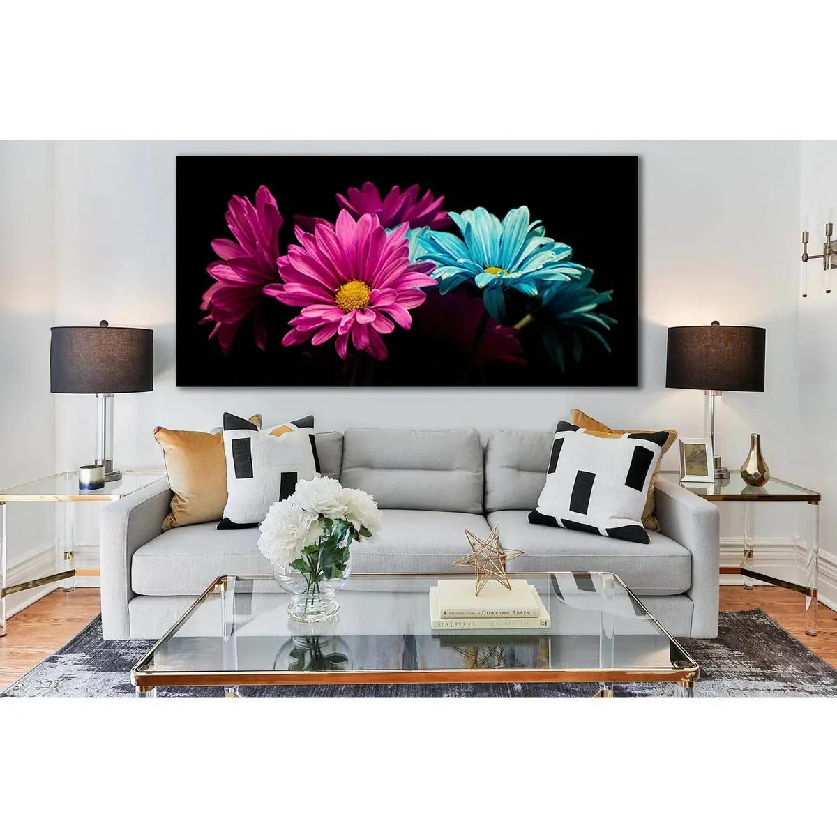 Flowers On Black Background №Sl685 Ready To Hang Canvas Print 2