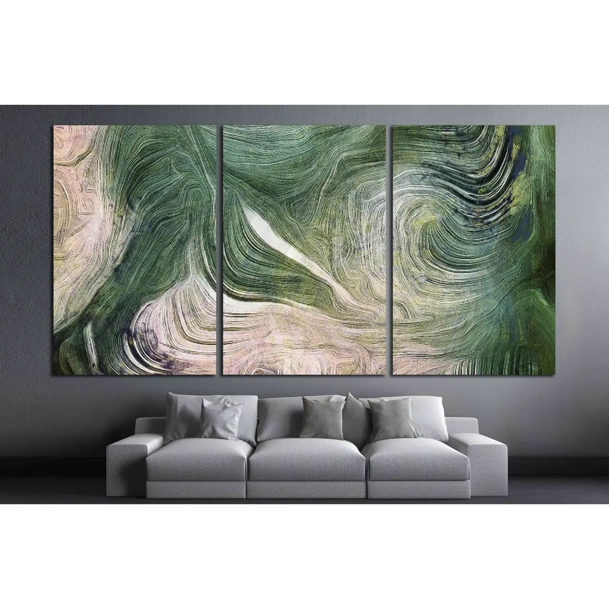 Fluid Lines Of Color Movement. Shades Of Green. Brush Strokes №2574 Ready To Hang Canvas Print 5