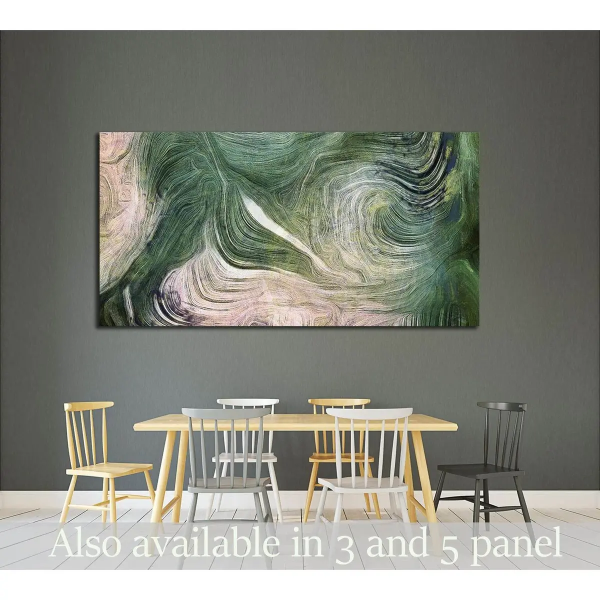 Fluid Lines Of Color Movement. Shades Of Green. Brush Strokes №2574 Ready To Hang Canvas Print 1