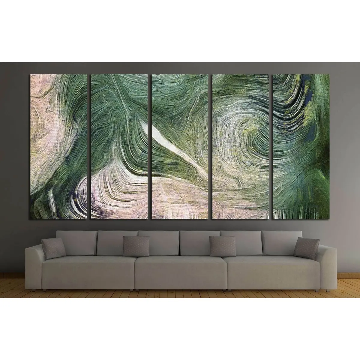 Abstract Green Canvas Art — Fluid Brushstroke Wall Decor, Ready-to-Hang Print #2574 - Image 3