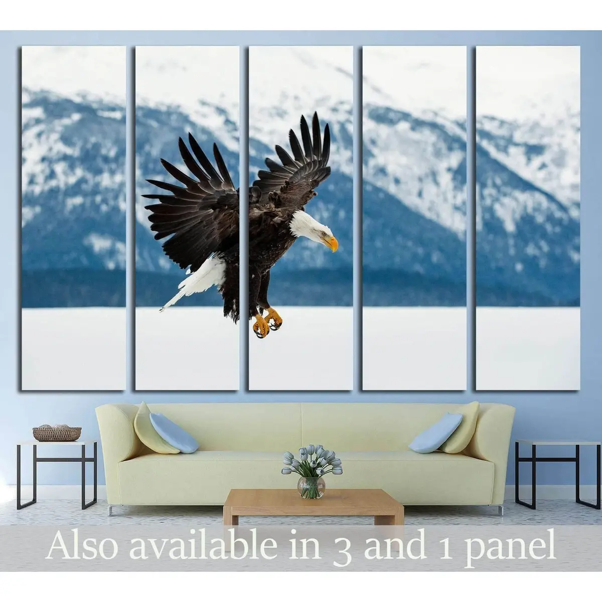 Majestic Bald Eagle Soaring Over Snowy Alaskan Wilderness – Ready-to-Hang Canvas Print