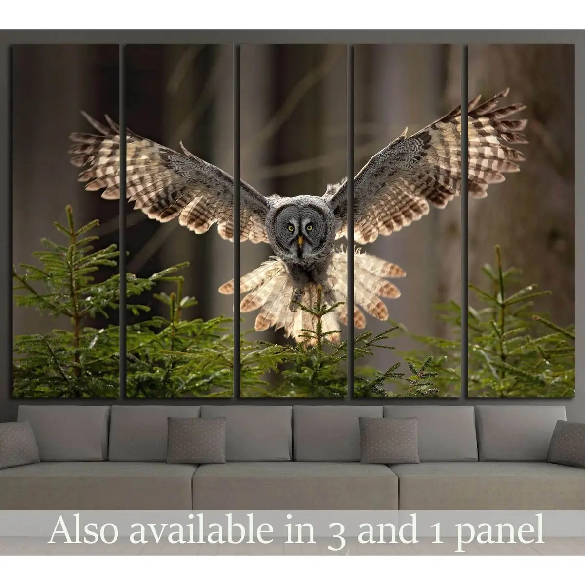 Great Grey Owl in Flight Canvas Wall Art – Strix Nebulosa Ready-to-Hang Print