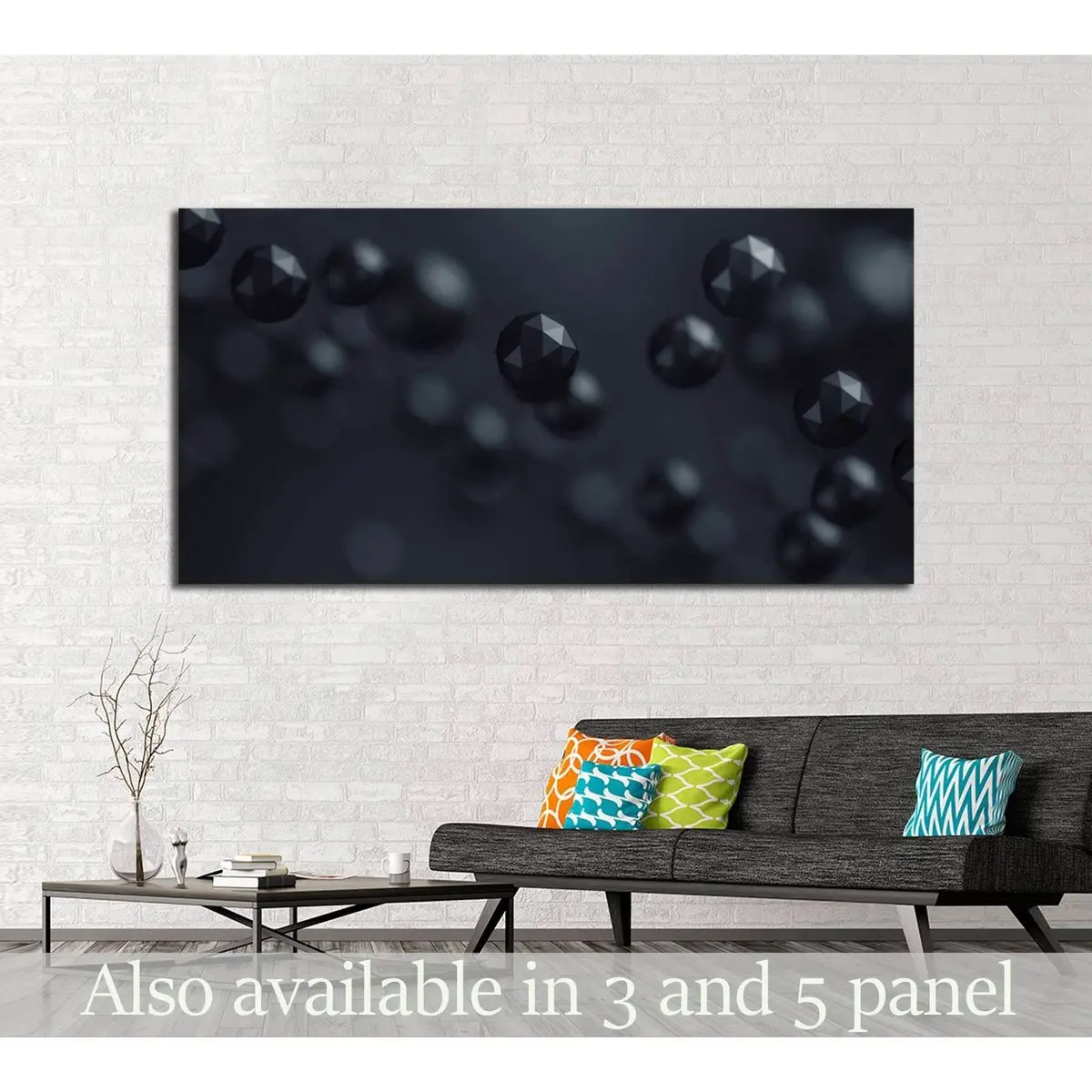 Flying Polygonal Spheres In Empty Space №2579 Ready To Hang Canvas Print 1