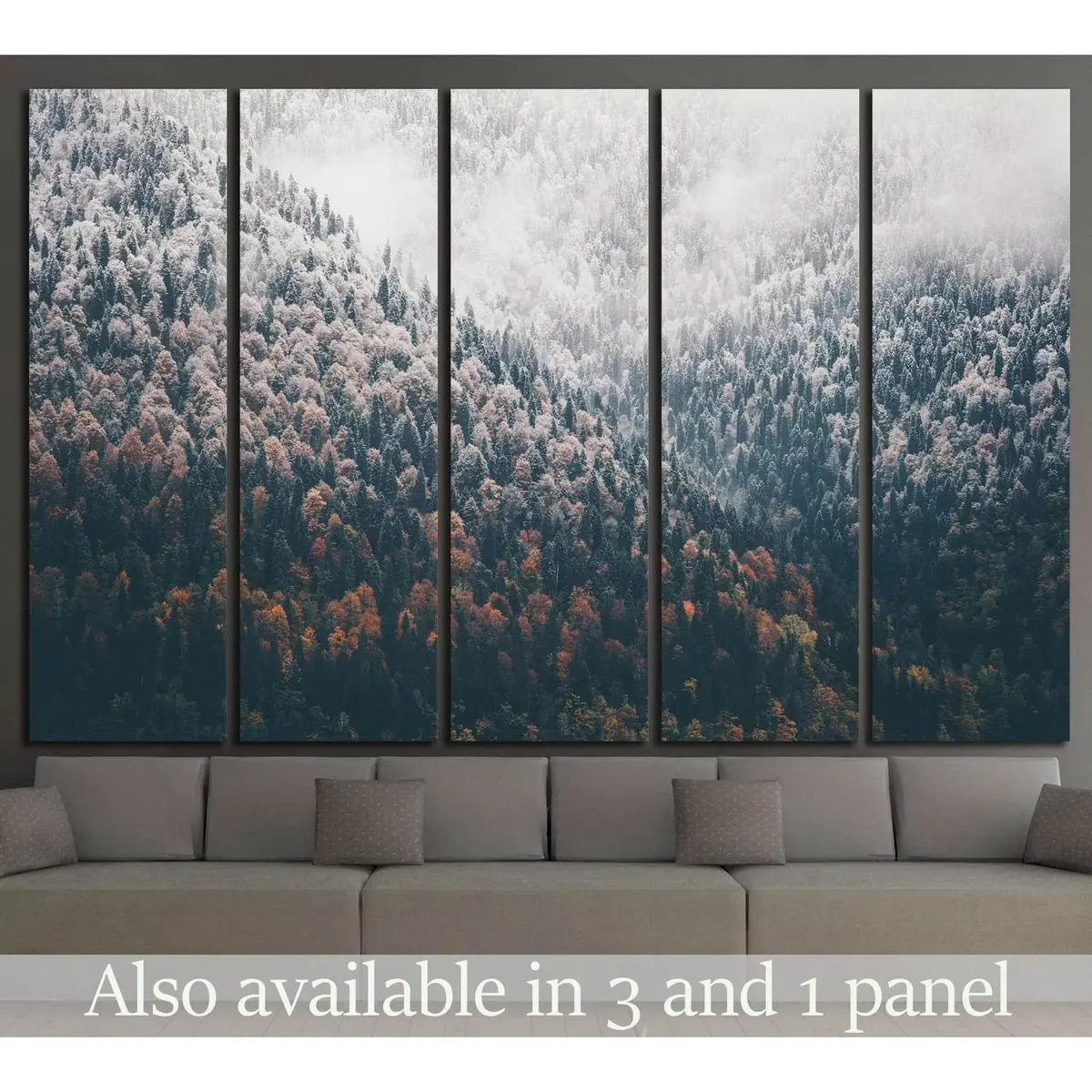 Foggy Autumn Coniferous Forest Landscape №1320 Ready To Hang Canvas Print 5