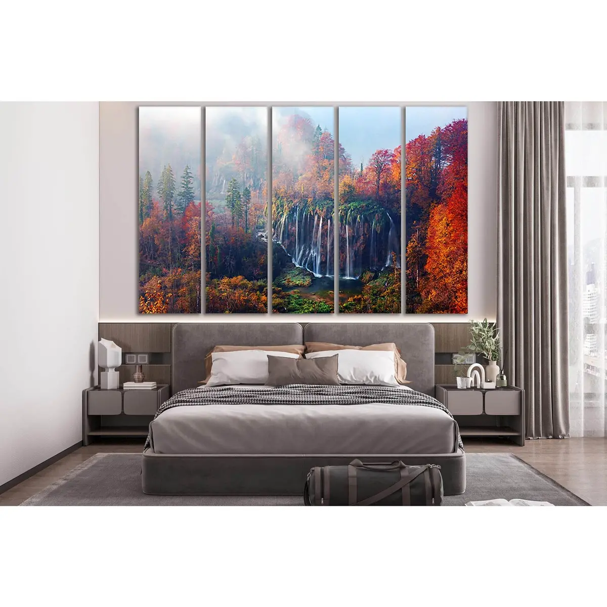 Misty Waterfall Canvas Art – Plitvice Lakes Scene, Ready-to-Hang Print SL660 - Image 3