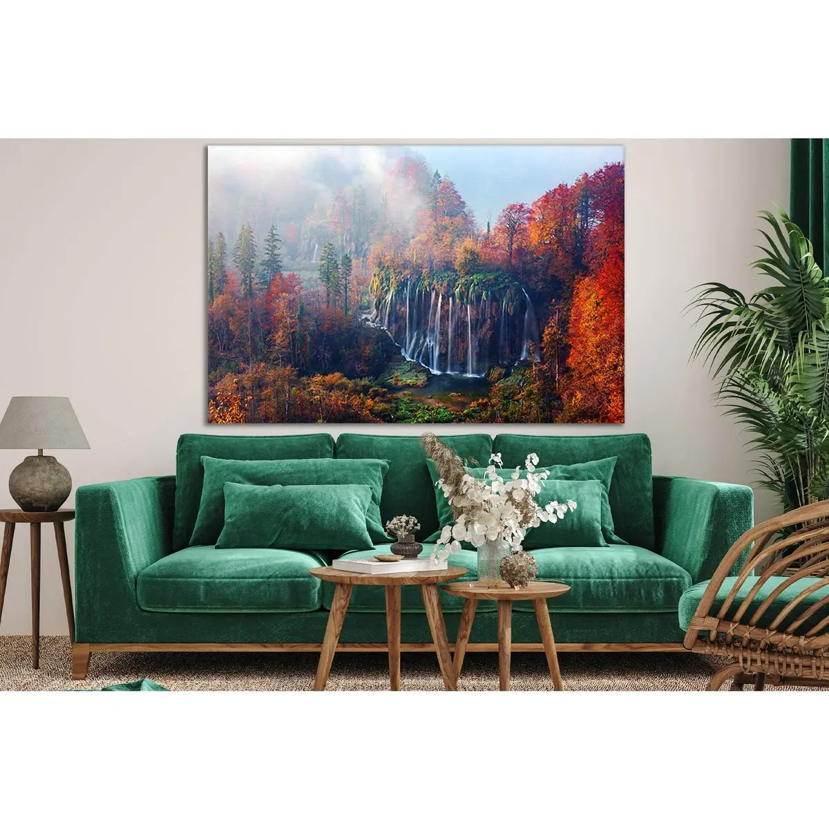 Foggy Waterfall In Plitvice Lakes №Sl660 Ready To Hang Canvas Print 1