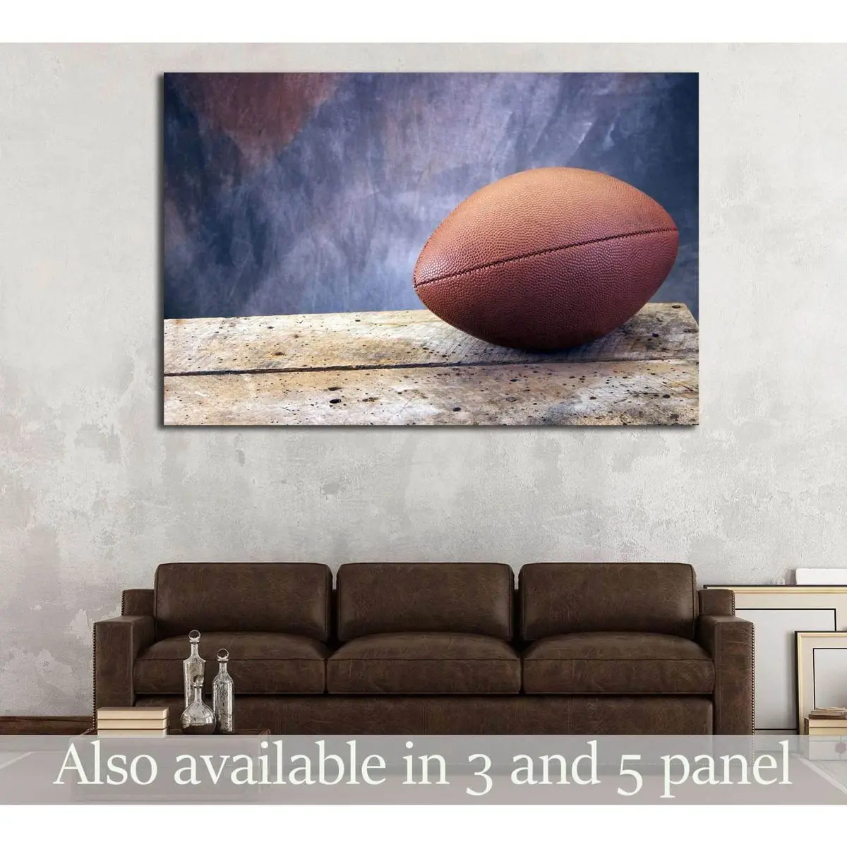 Football On Old Ages Wood Table And Studio Tan And Blue Back Drop №2114 Ready To Hang Canvas Print 1