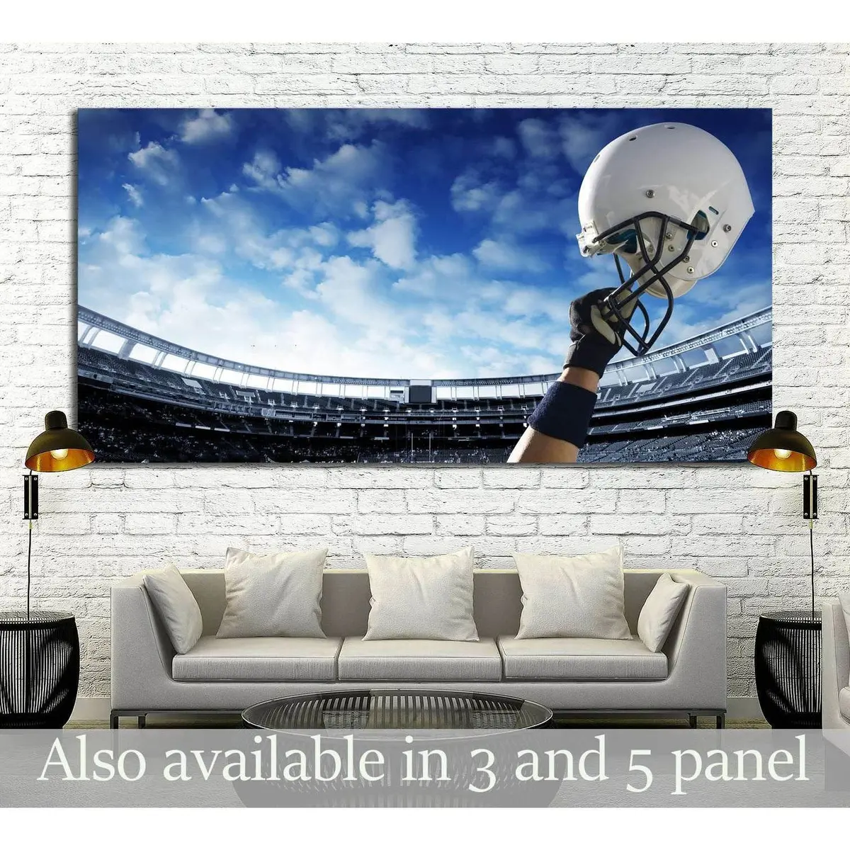 Football Player Raises His Helmet Before An Important Game №2116 Ready To Hang Canvas Print 1