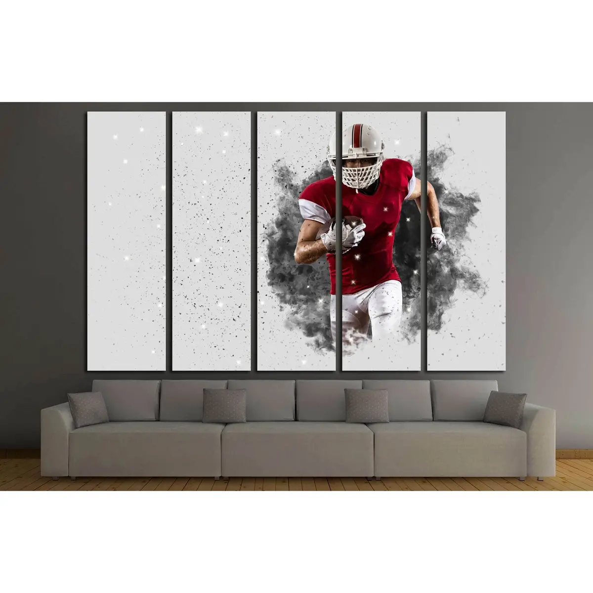 Dynamic Football Athlete in Red Jersey Emerging from Smoke Effect – Ready-to-Hang Canvas Wall Art - Image 3