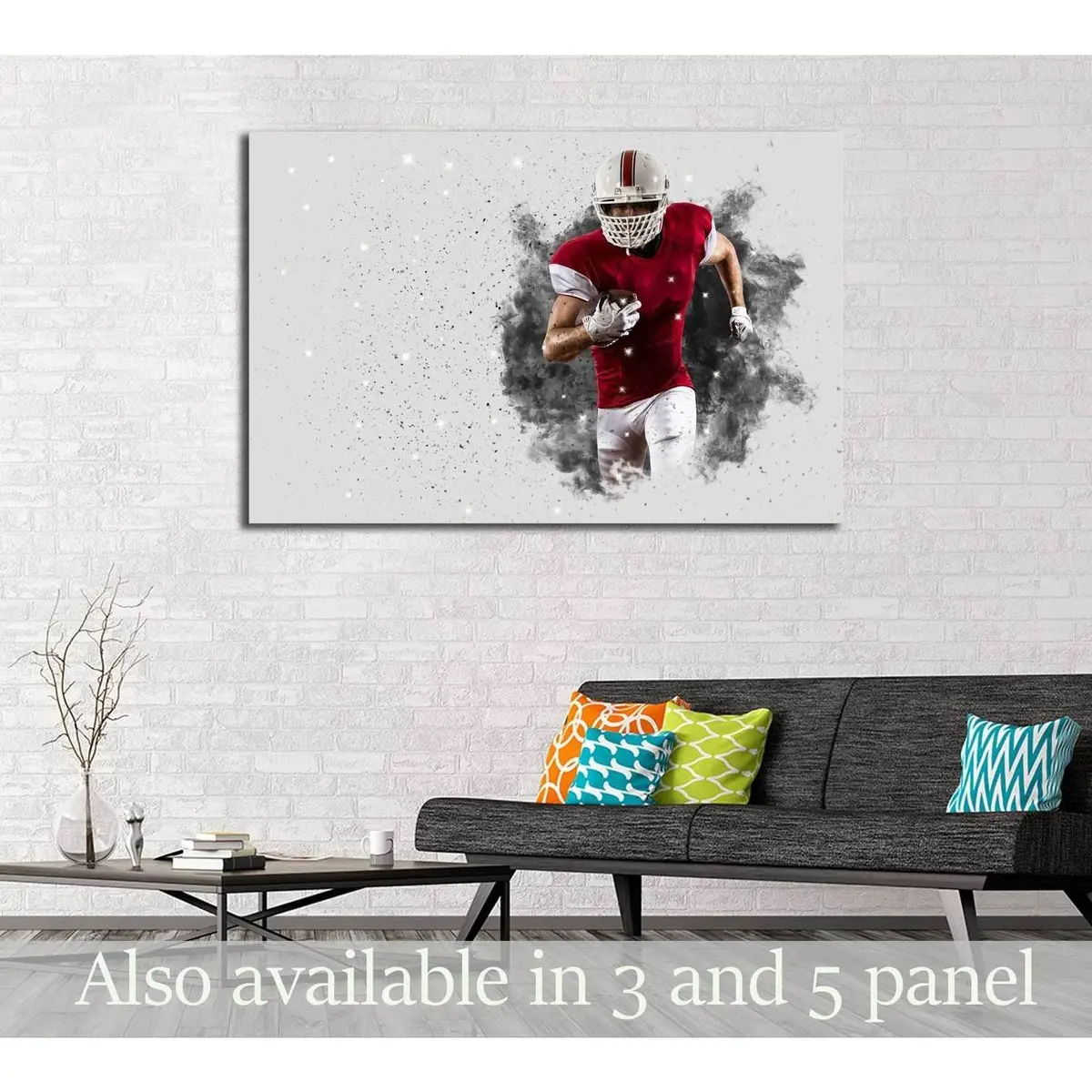 Football Player With A Red Uniform Coming Out Of A Blast Of Smoke №3253 Ready To Hang Canvas Print 1