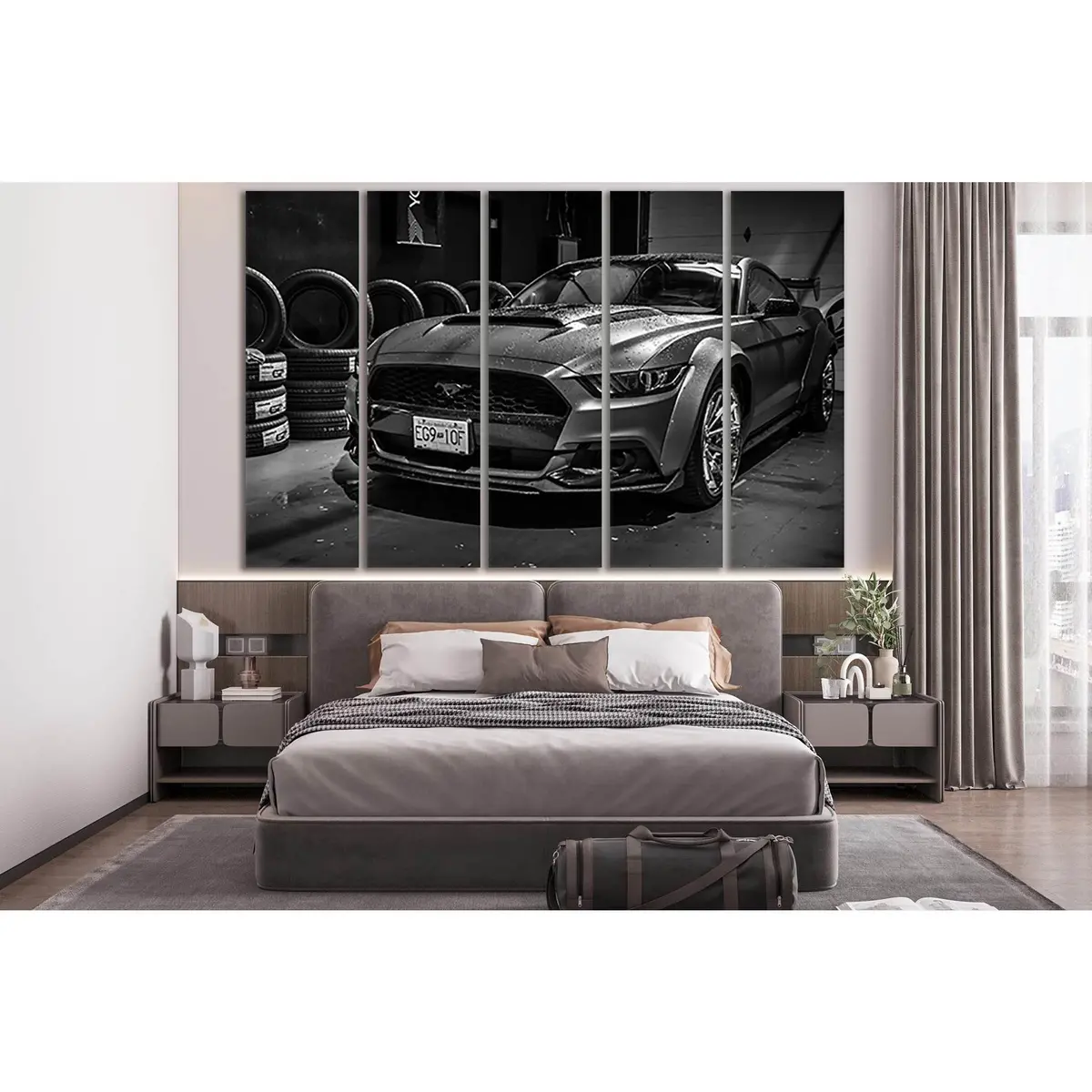 Ford Mustang Black-and-White Canvas Wall Art SL881 – Ready-to-Hang Decorative Print