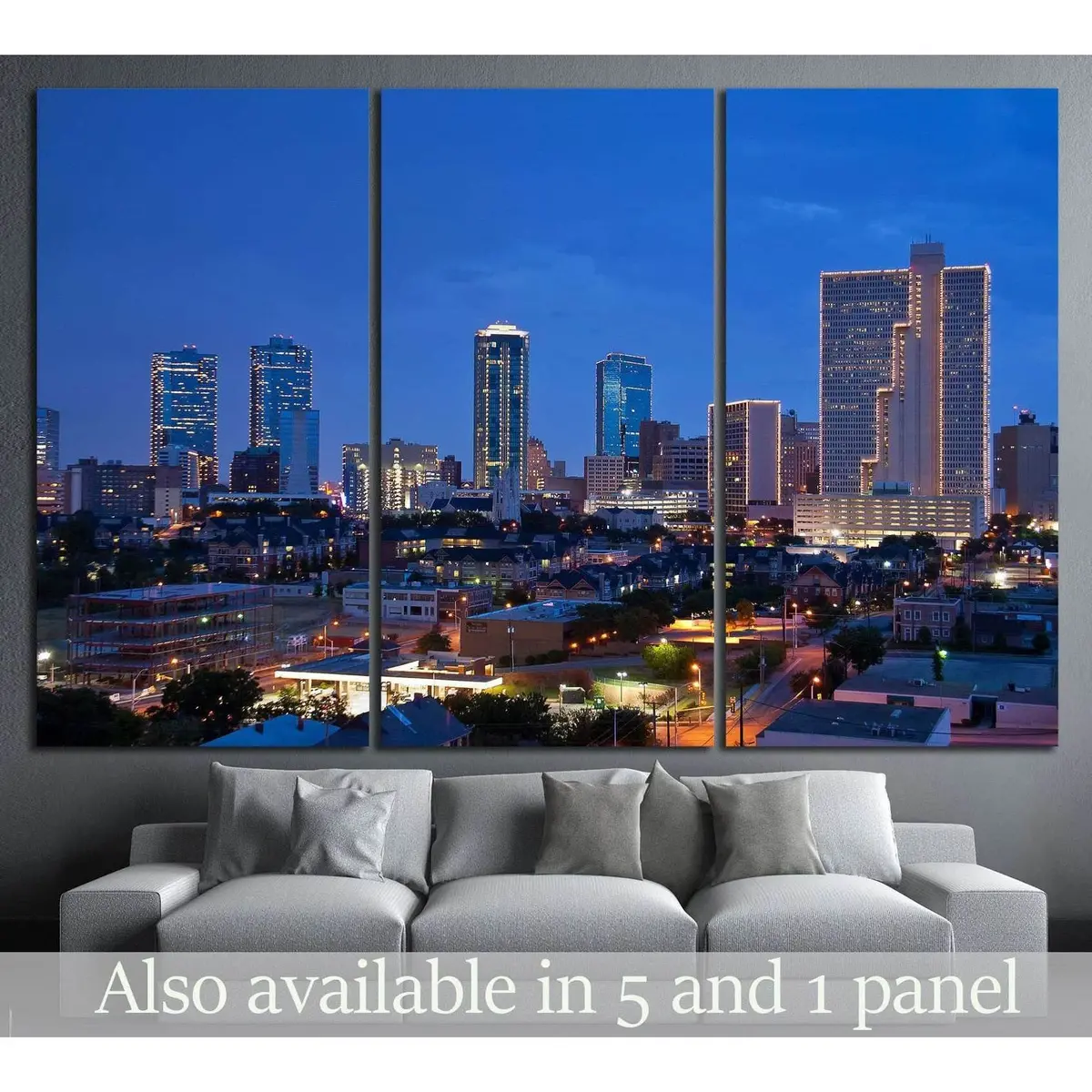 Fort Worth Texas At Night №1025 Ready To Hang Canvas Print 1