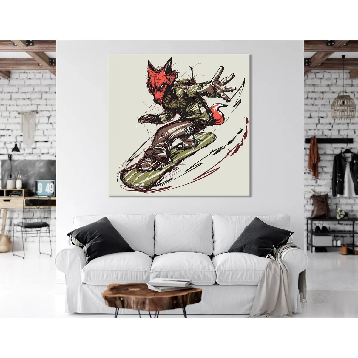 Fox On The Snowboard, Winter Sport №04426 Ready To Hang Canvas Print 1
