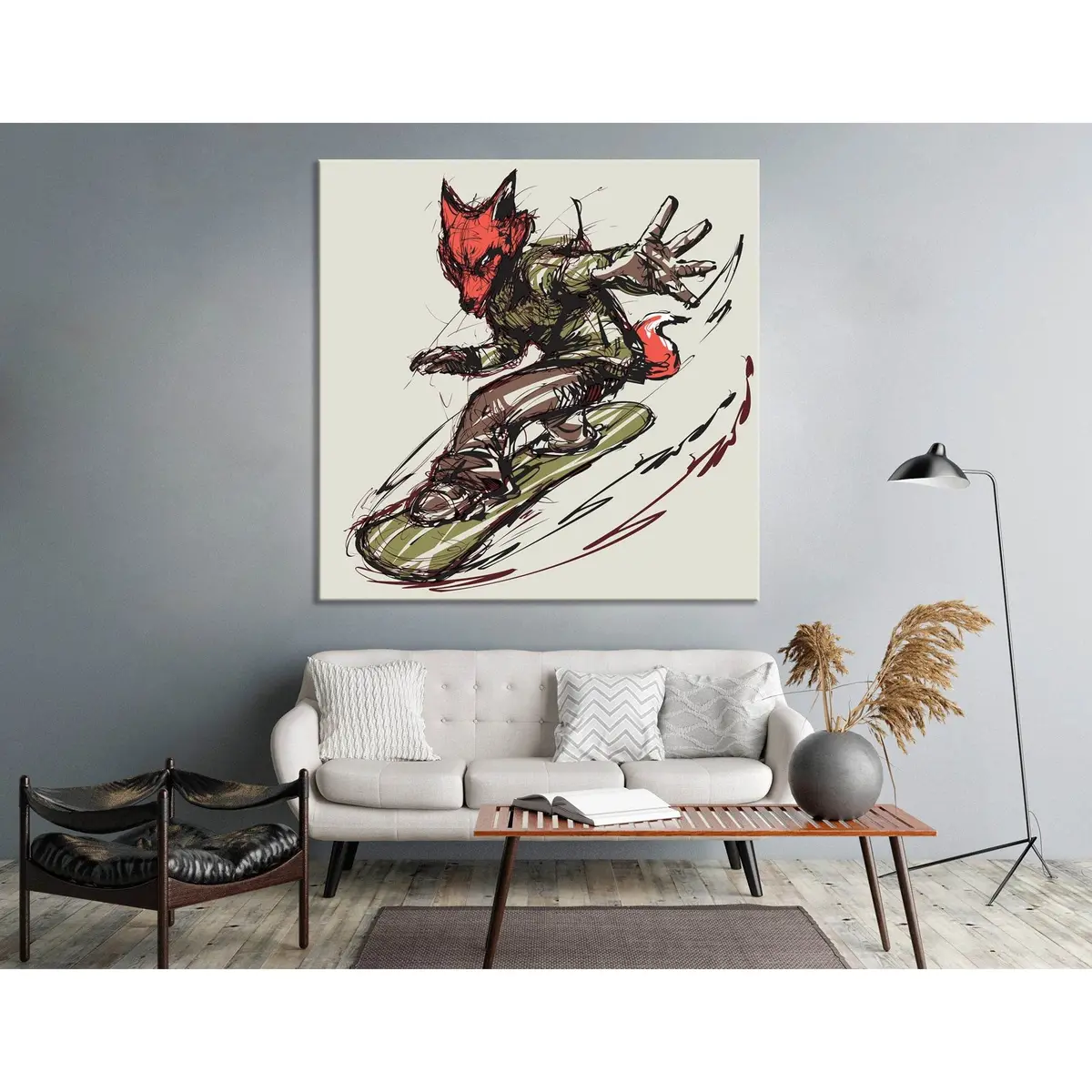 Fox On The Snowboard, Winter Sport №04426 Ready To Hang Canvas Print 2