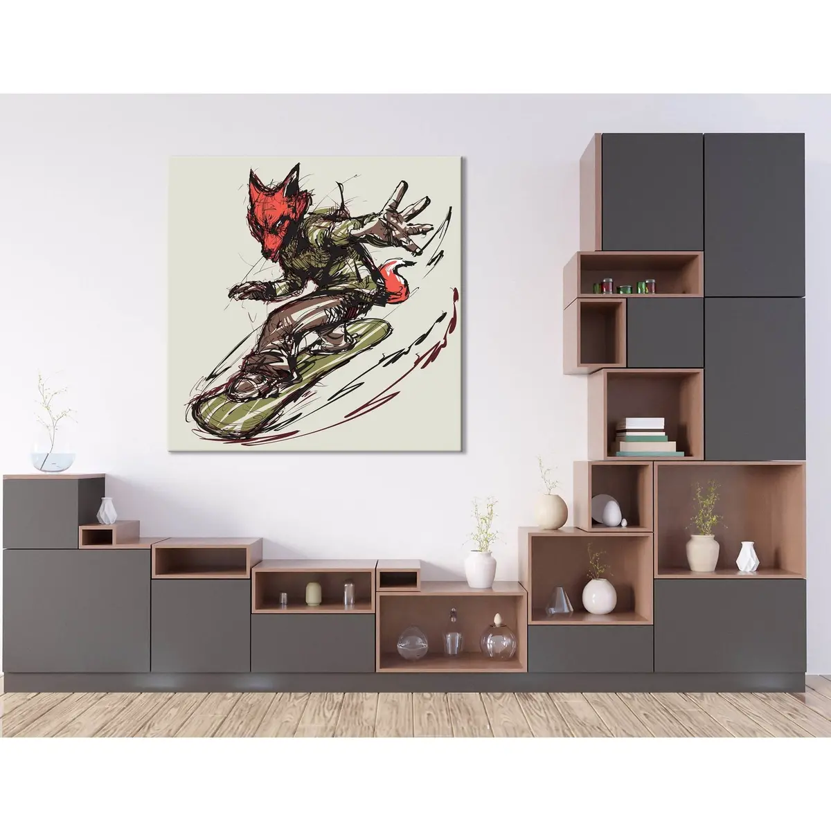 Fox On The Snowboard, Winter Sport №04426 Ready To Hang Canvas Print 3