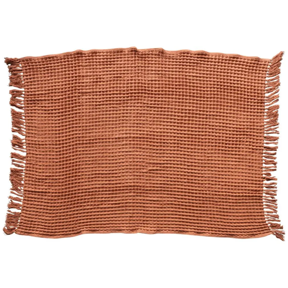 Terracotta Waffle Weave Cotton Throw Blanket - 50" X 60" 1