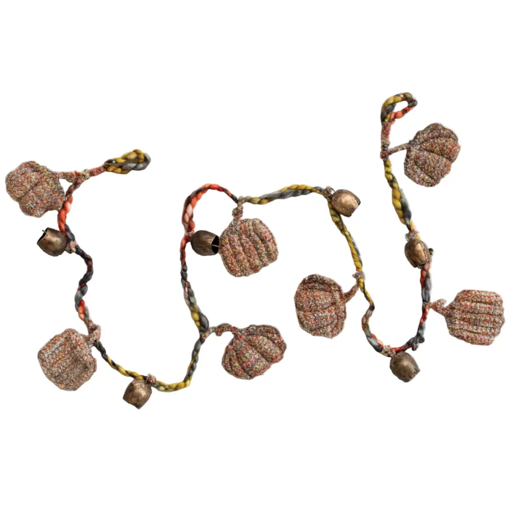 Hand-Woven Melange Fabric Pumpkin & Bell Garland - 6' 1