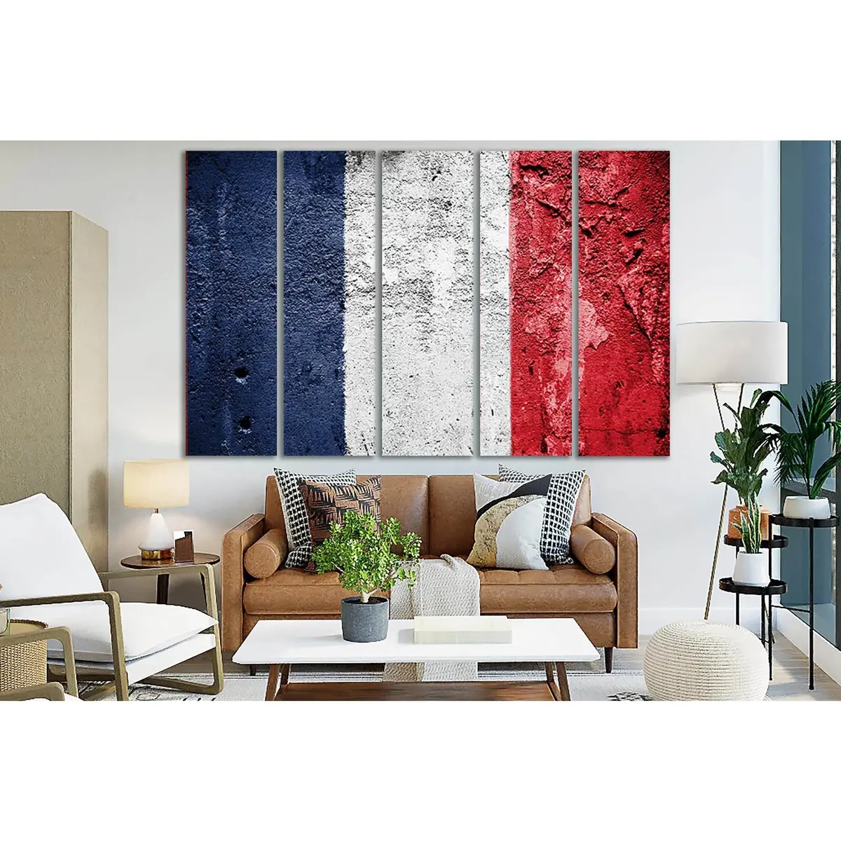French Flag Canvas Art on Textured Grunge Wall Background