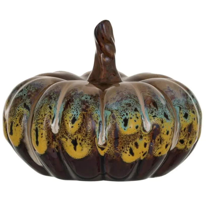 Reactive Glaze Stoneware Pumpkin Sculpture - 3.75" X 5" 1