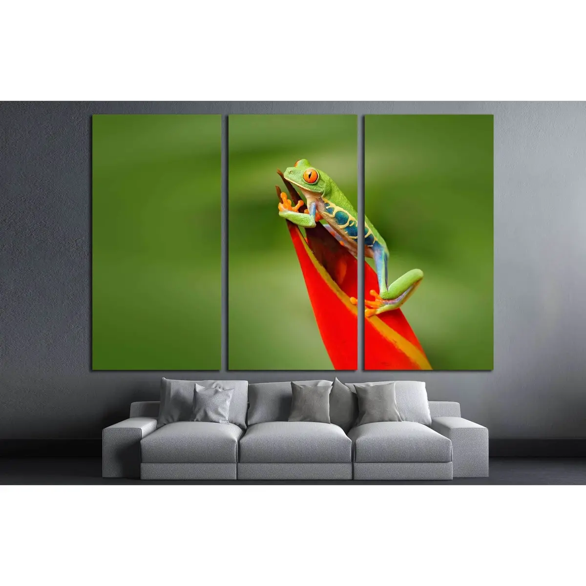 Frog In The Nature. Beautiful Frog In Forest, Exotic Animal From Central America, Red Flower №2803 Ready To Hang Canvas Print 5