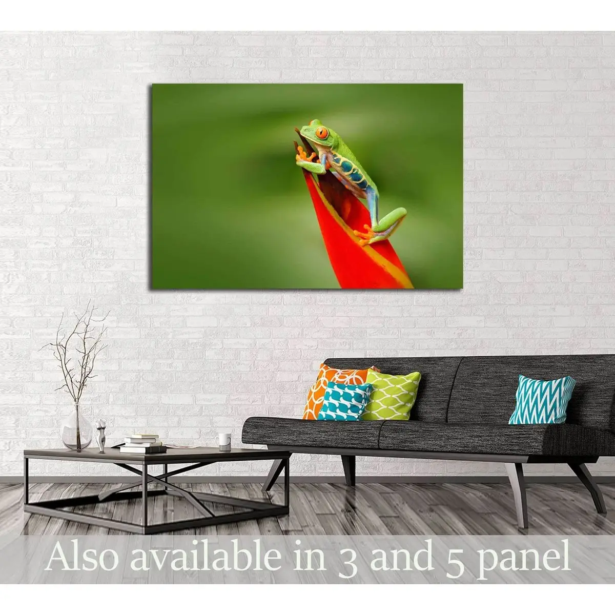 Frog In The Nature. Beautiful Frog In Forest, Exotic Animal From Central America, Red Flower №2803 Ready To Hang Canvas Print 1
